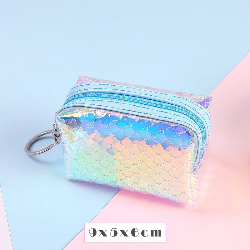 Wholesale PU Laser Fish Scale Pattern Colorful Coin Purse Keychain